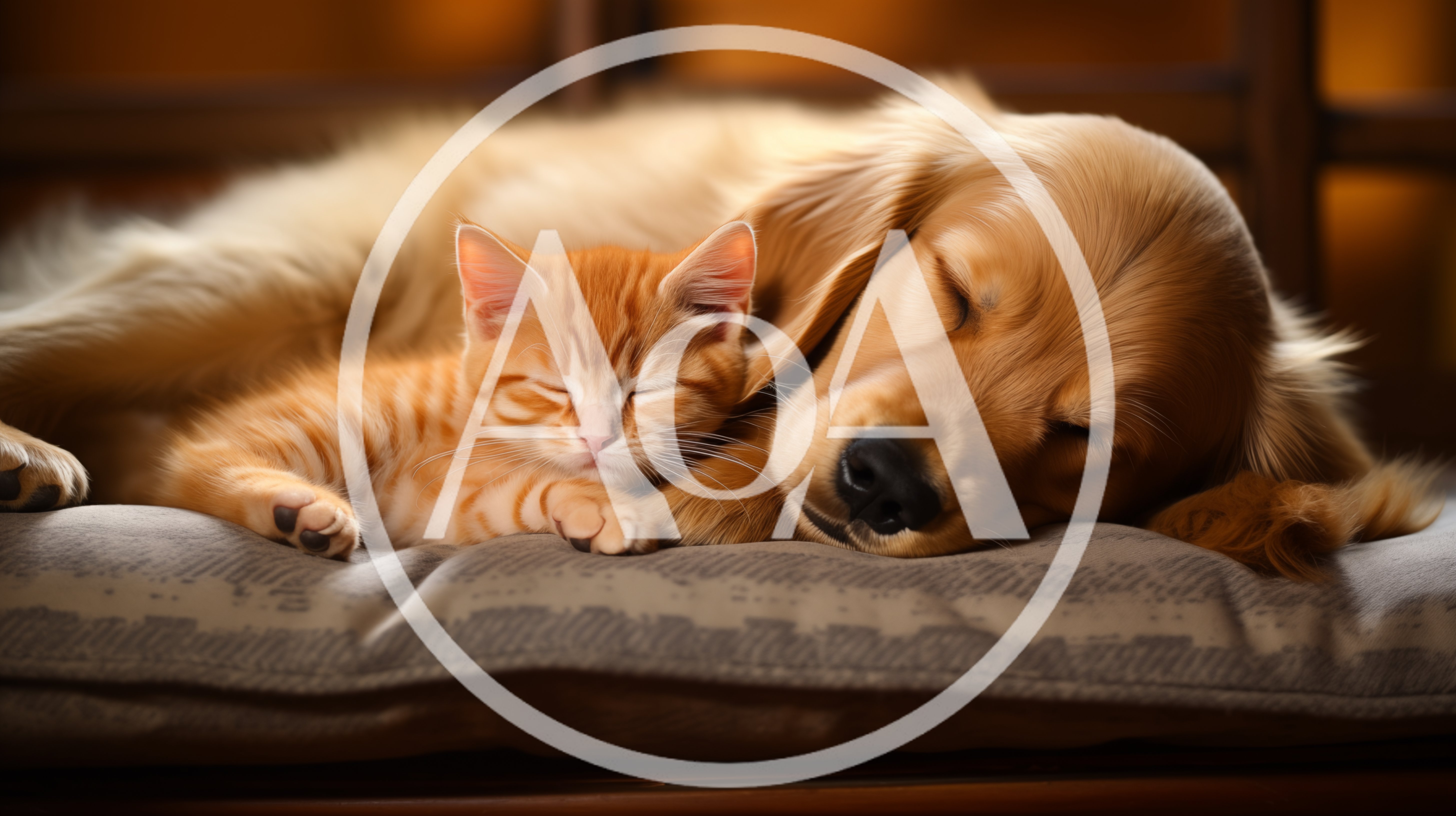 Golden Retriever Dog Sleeping With Orange Tabby Kitten