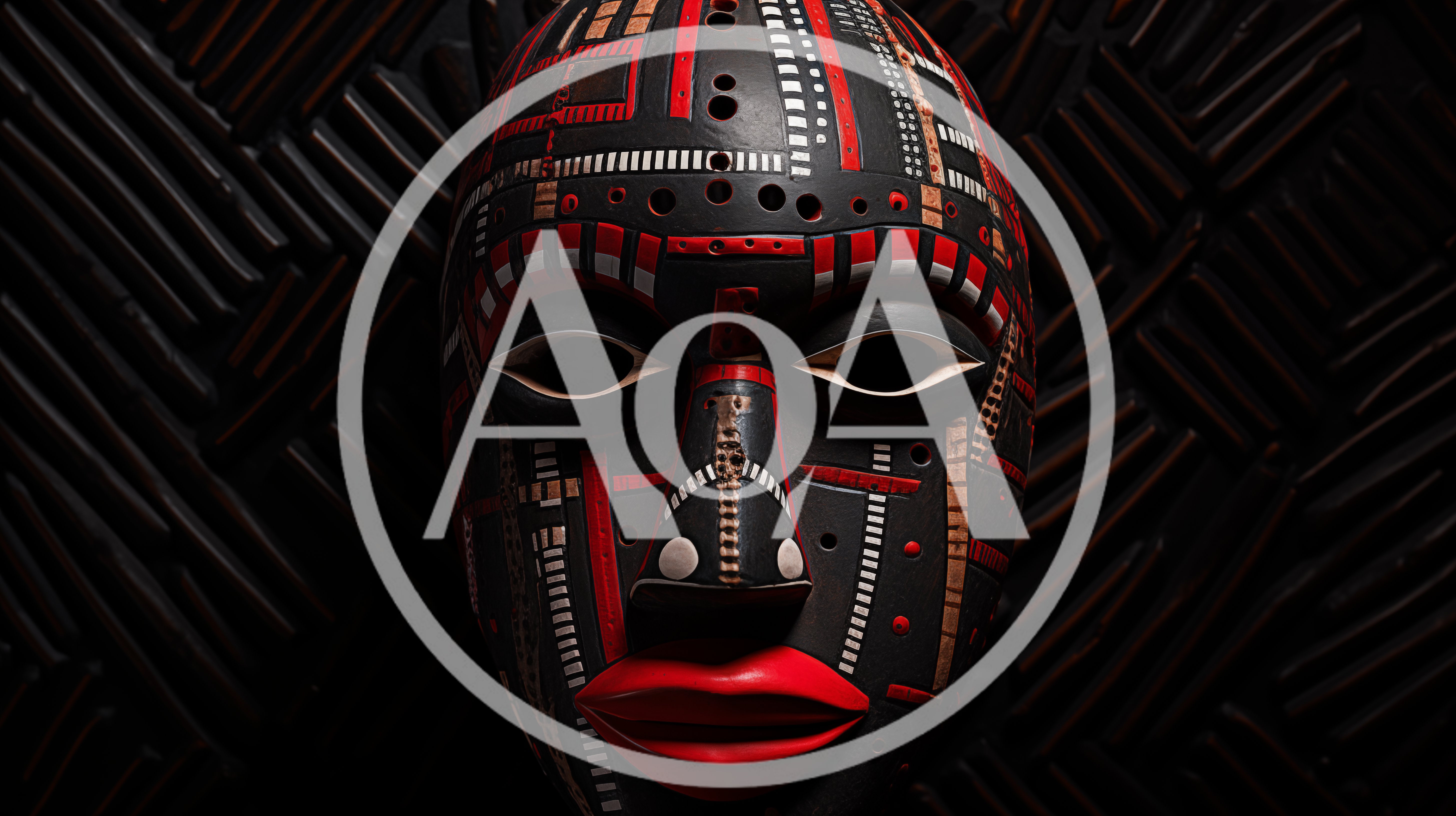 Tribal Mask With Geometric Red And Black Patterns