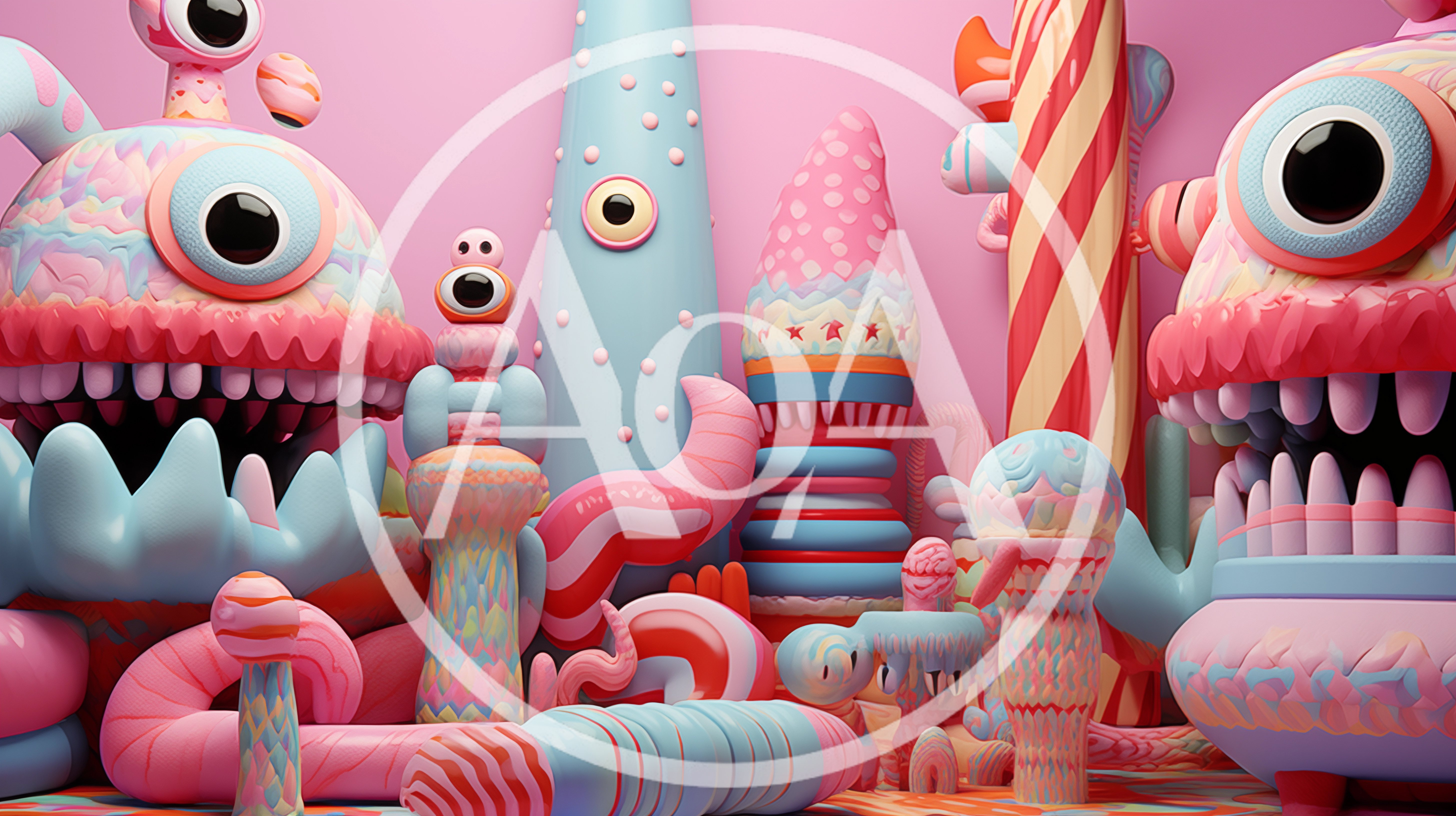 Whimsical Pastel Monster Characters In Candy Land Setting