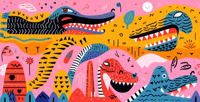 Abstract Illustration Of Colorful Stylized Crocodiles