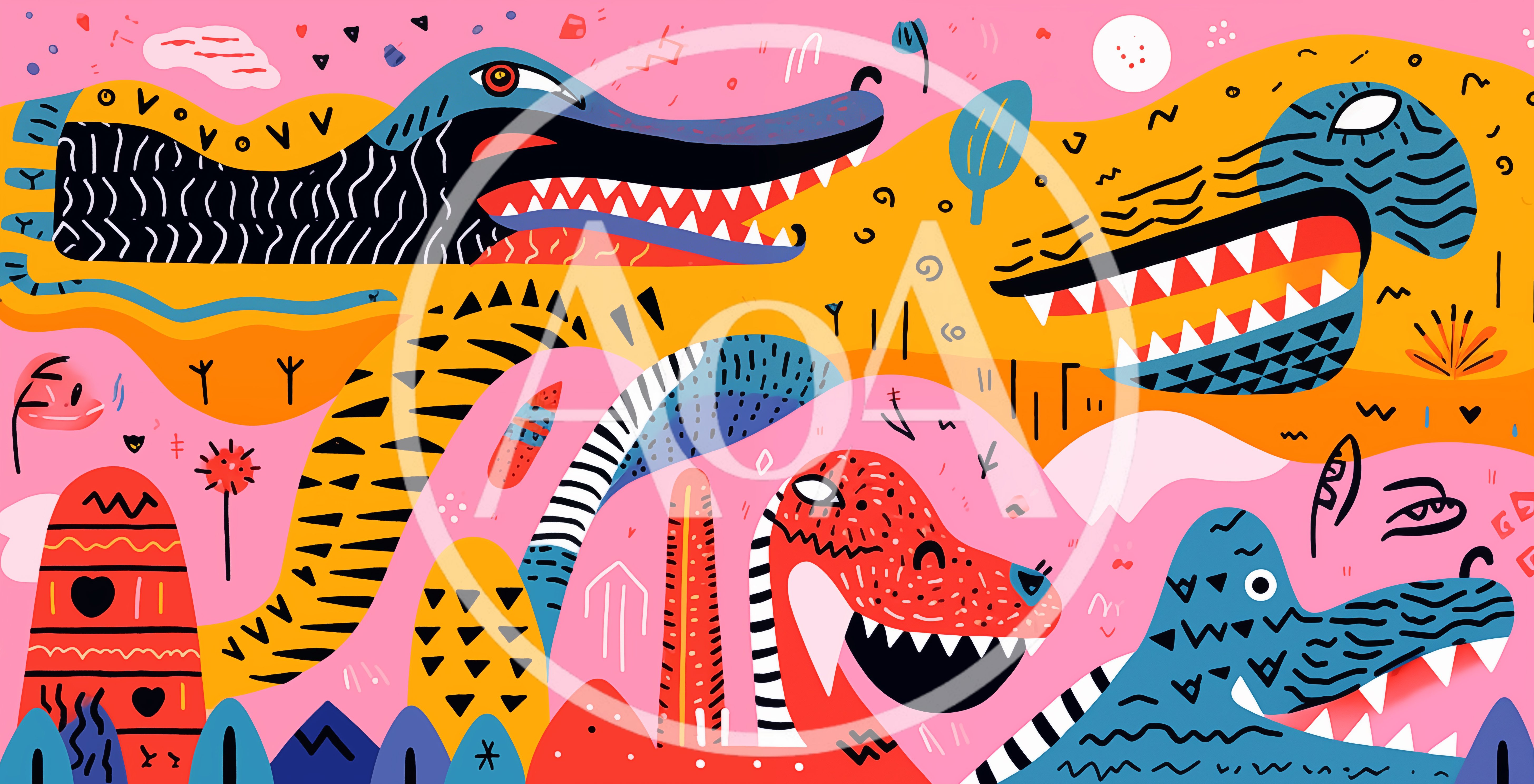 Abstract Illustration Of Colorful Stylized Crocodiles