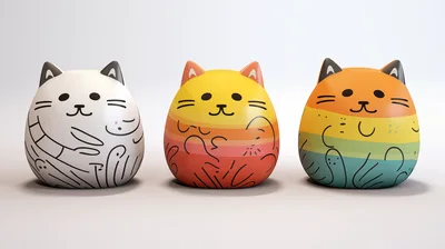 Three Decorative Ceramic Cat Figurines