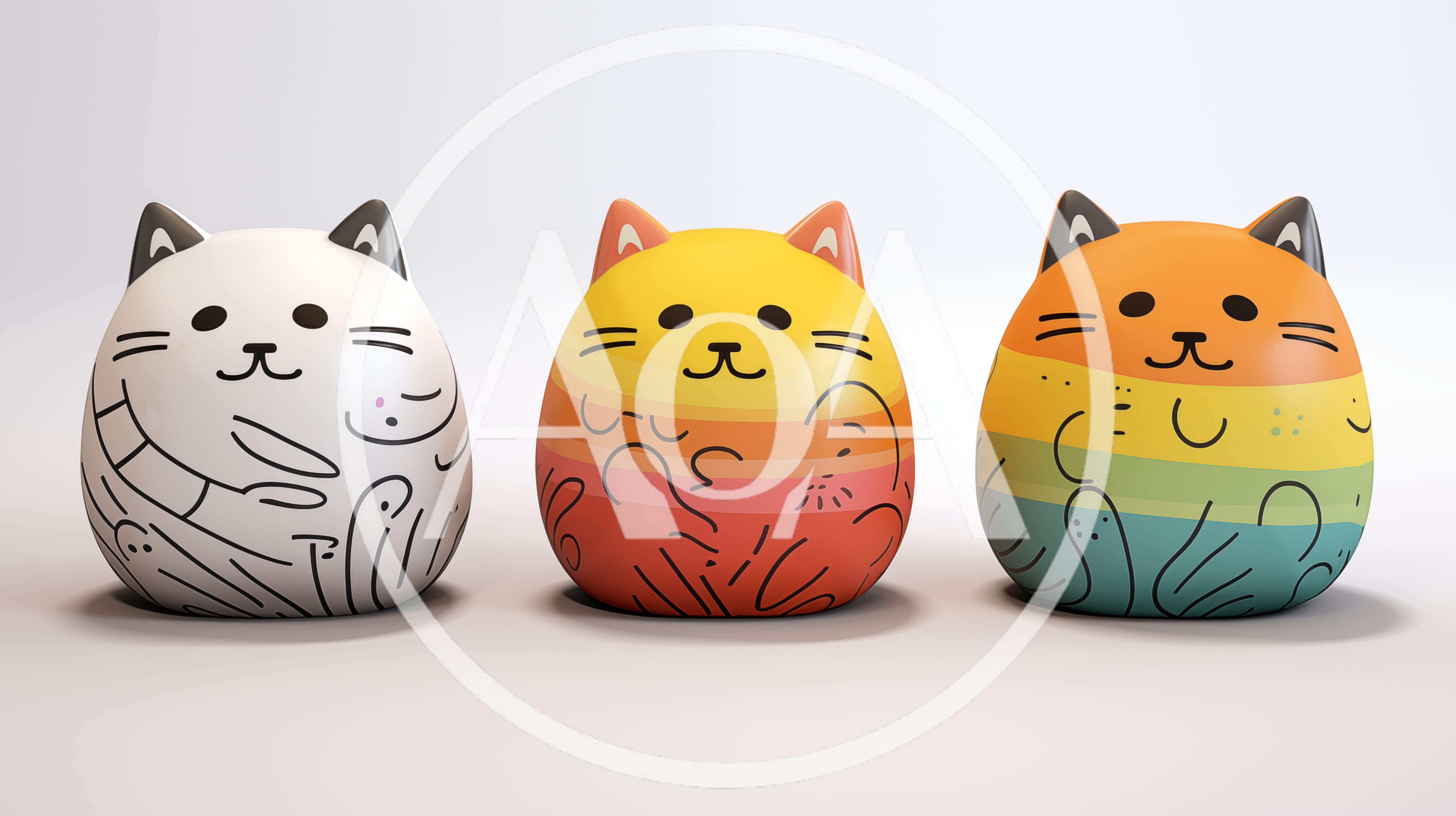 Three Decorative Ceramic Cat Figurines