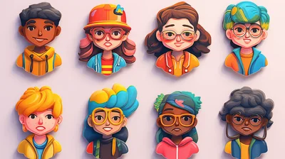 Set Of Eight Stylized Cartoon Character Avatars