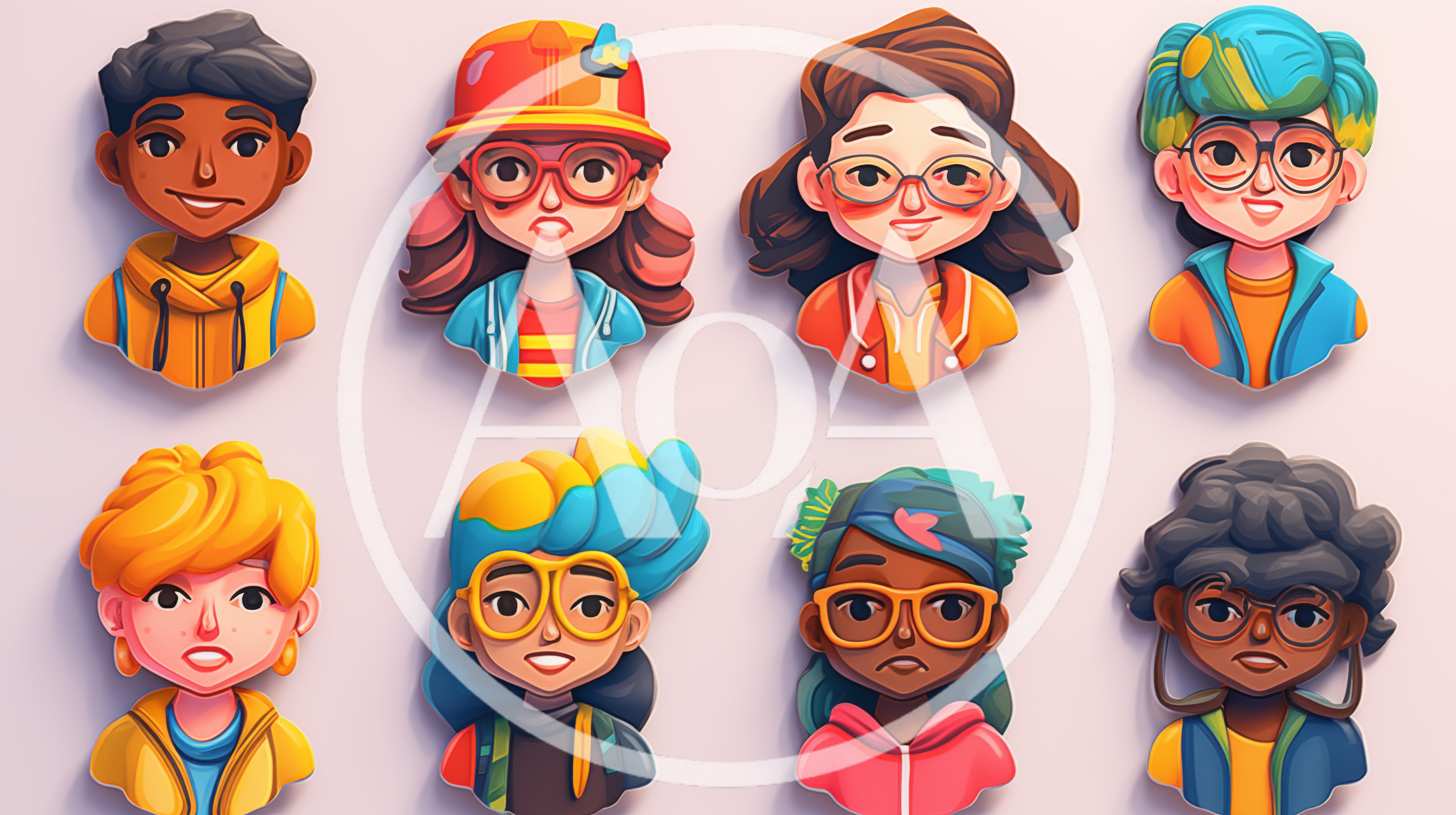 Set Of Eight Stylized Cartoon Character Avatars