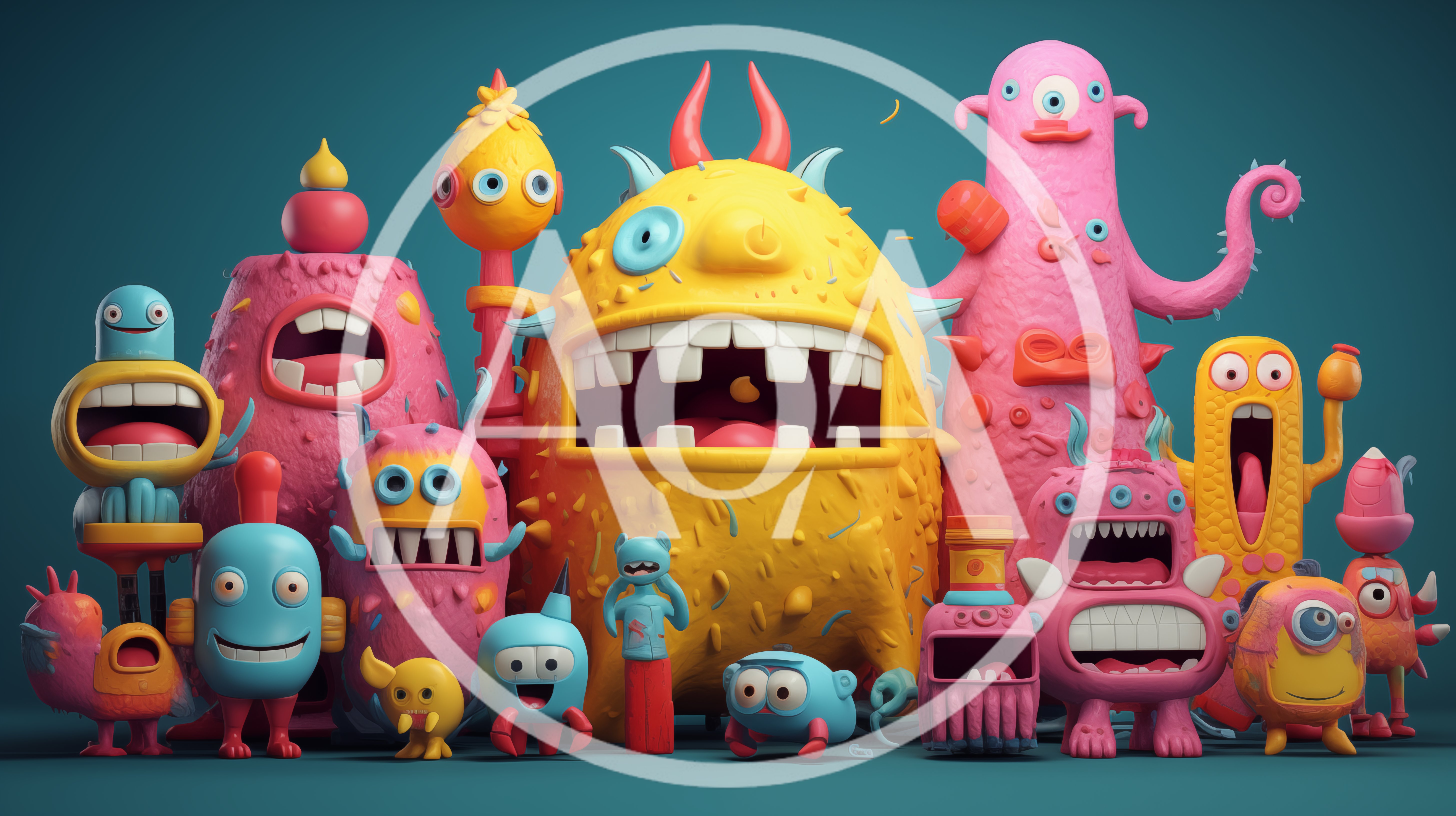 Group Of Colorful 3D Cartoon Monsters