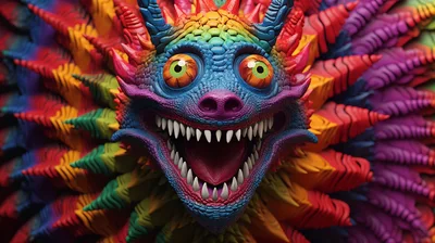 Colorful Alebrije Dragon Sculpture With Intricate Details