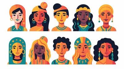 Set Of Diverse Female Portrait Illustrations