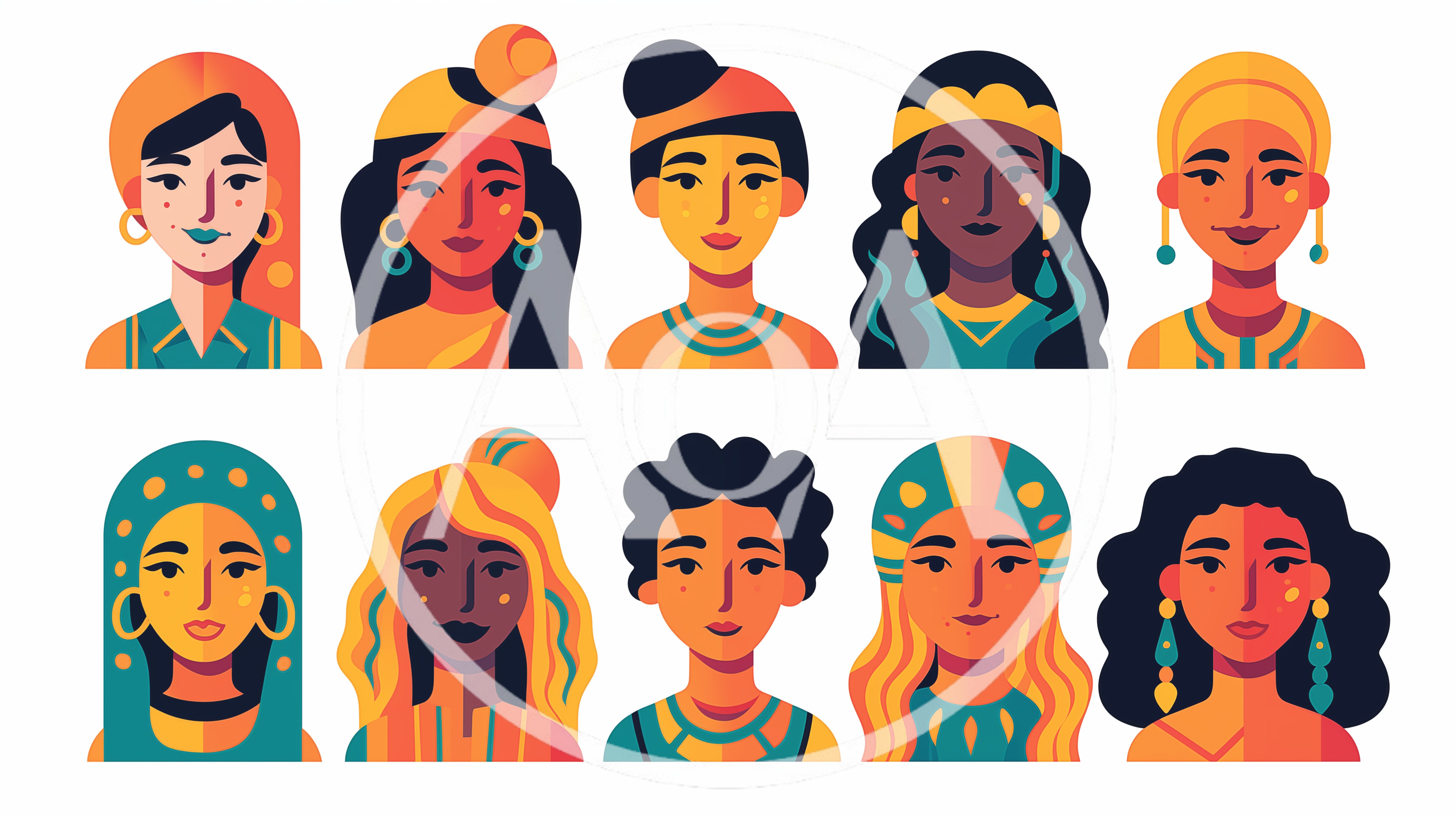 Set Of Diverse Female Portrait Illustrations