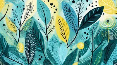 Abstract Botanical Pattern With Stylized Tropical Leaves
