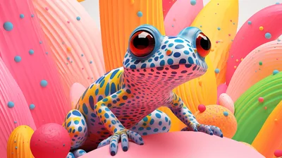 3D Rendered Spotted Frog In Colorful Abstract Environment