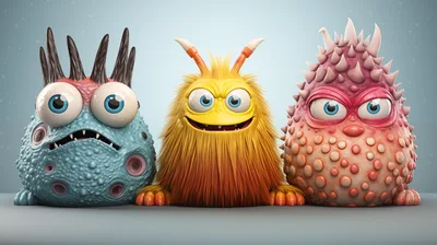 Three Cute Cartoon Monsters Standing Side By Side