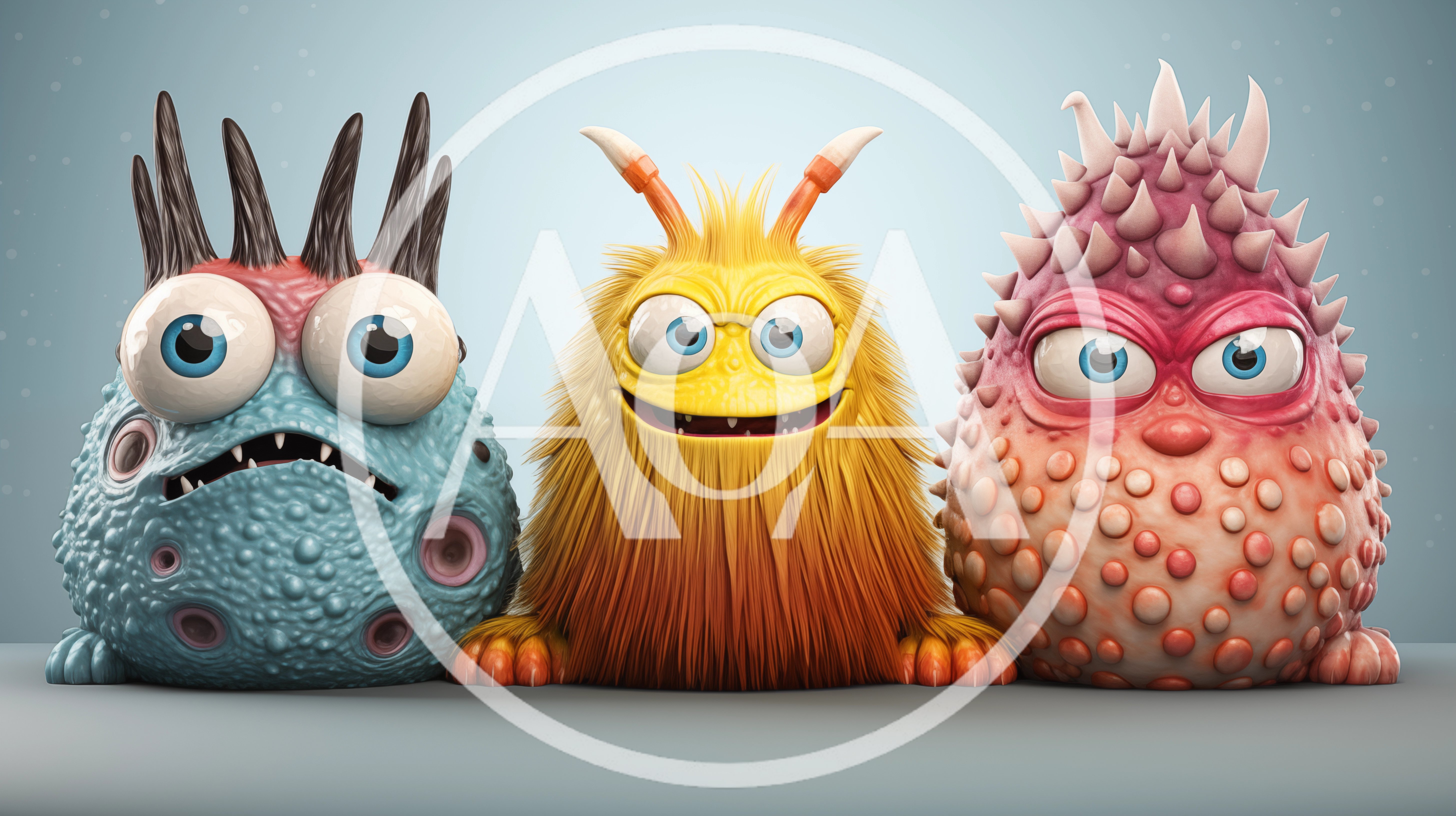 Three Cute Cartoon Monsters Standing Side By Side