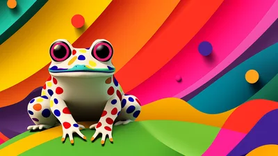 Polka Dot Frog on Abstract Colorful Background
