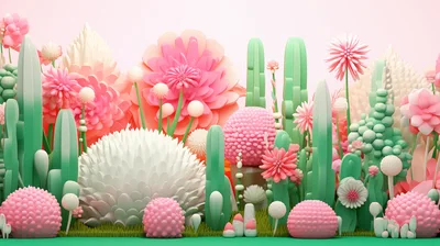 Abstract 3D Rendered Pastel Garden Landscape