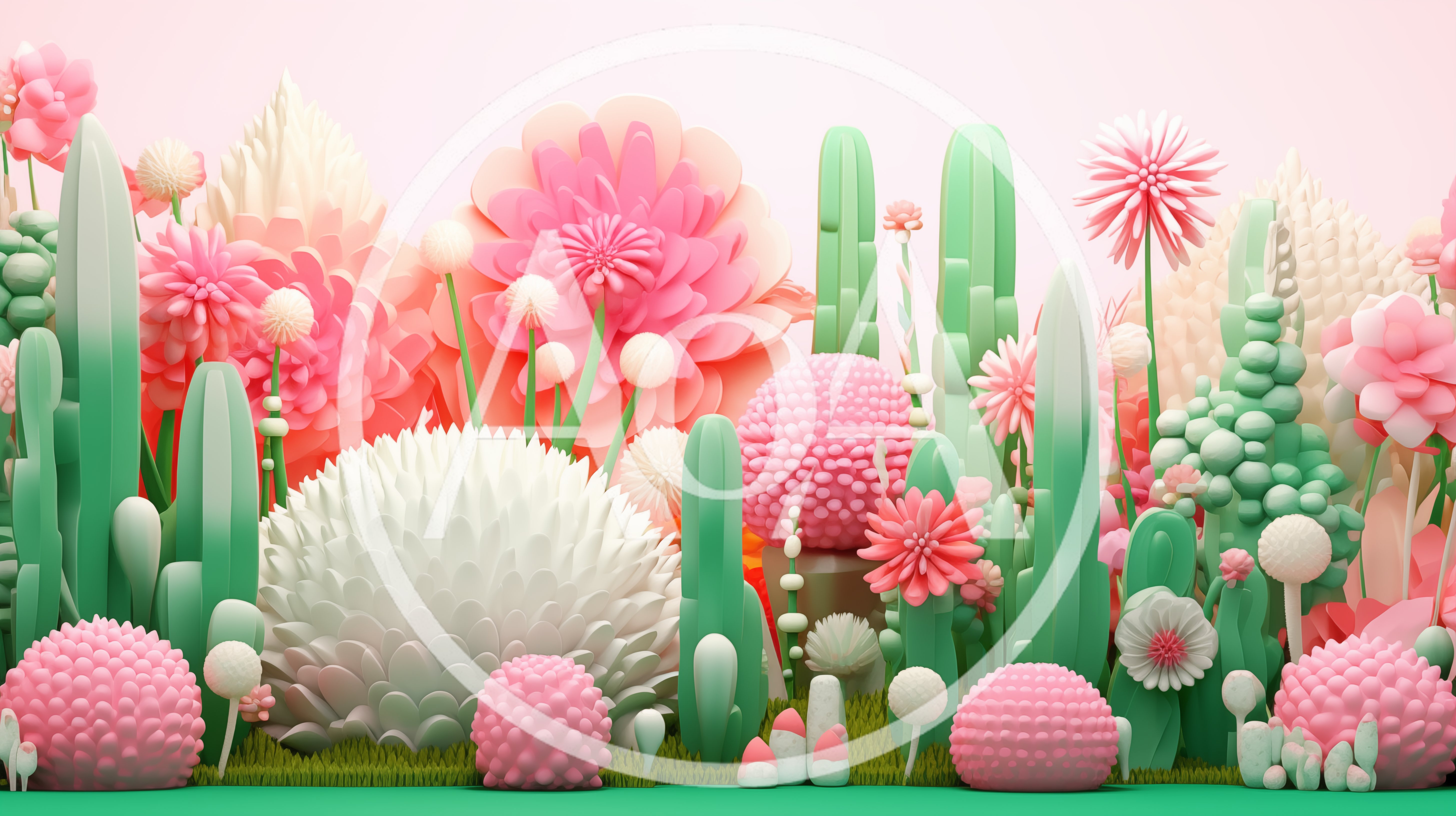 Abstract 3D Rendered Pastel Garden Landscape
