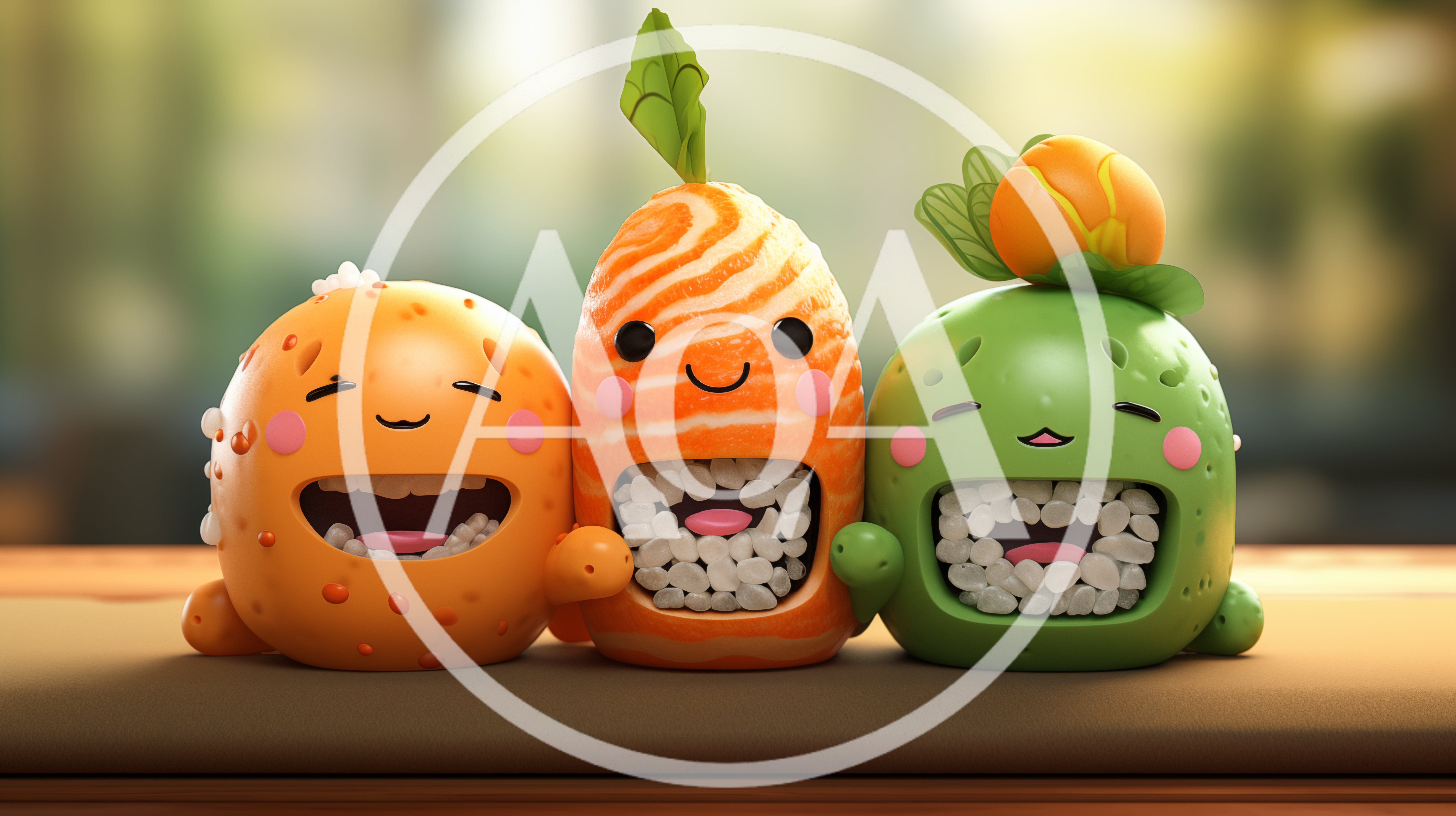 Cute Cartoon Sushi Characters With Smiling Faces