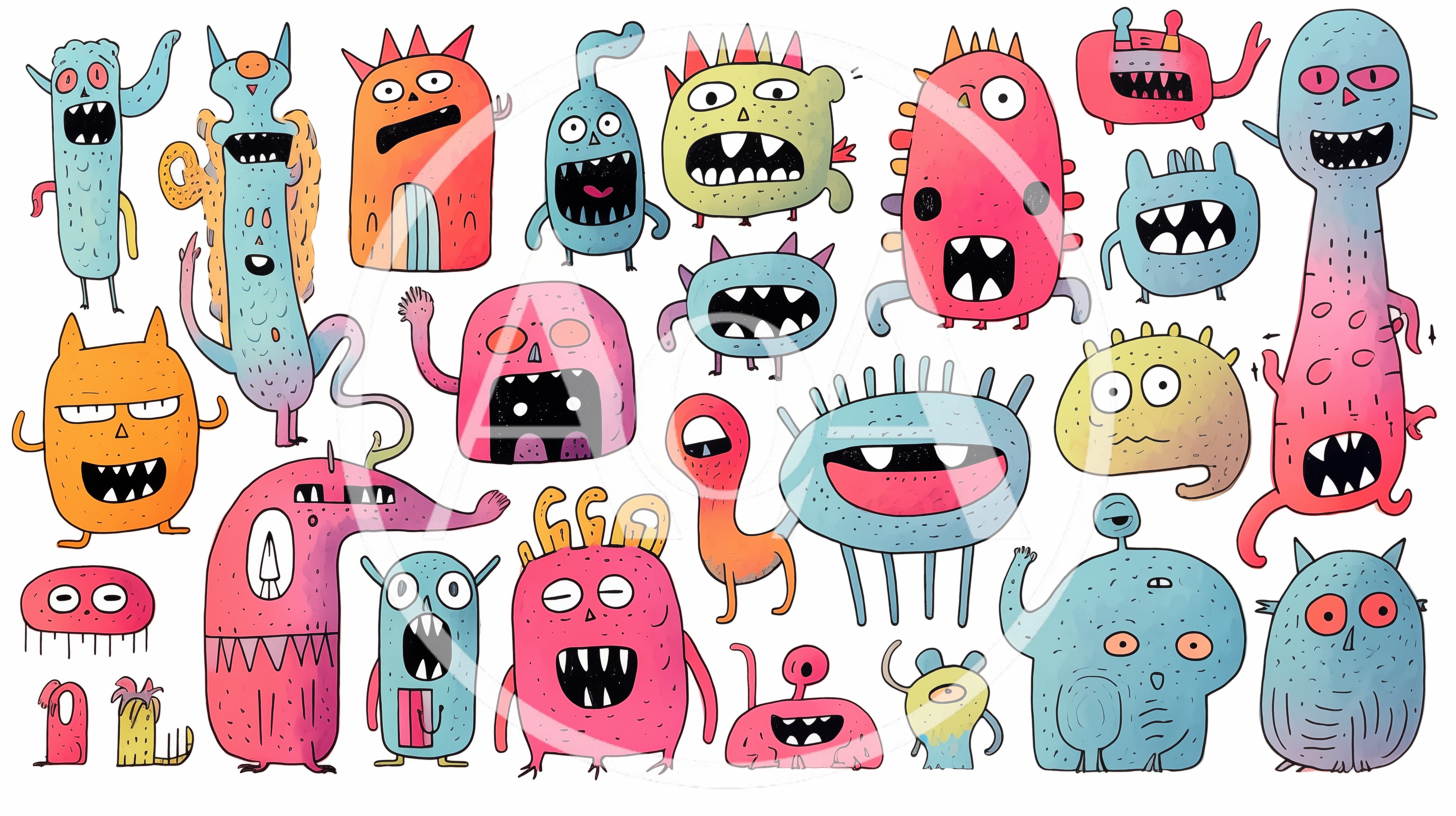 Collection Of Colorful Hand Drawn Cartoon Monsters