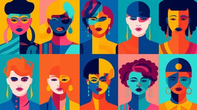 Abstract Geometric Portrait Grid Of Diverse Faces
