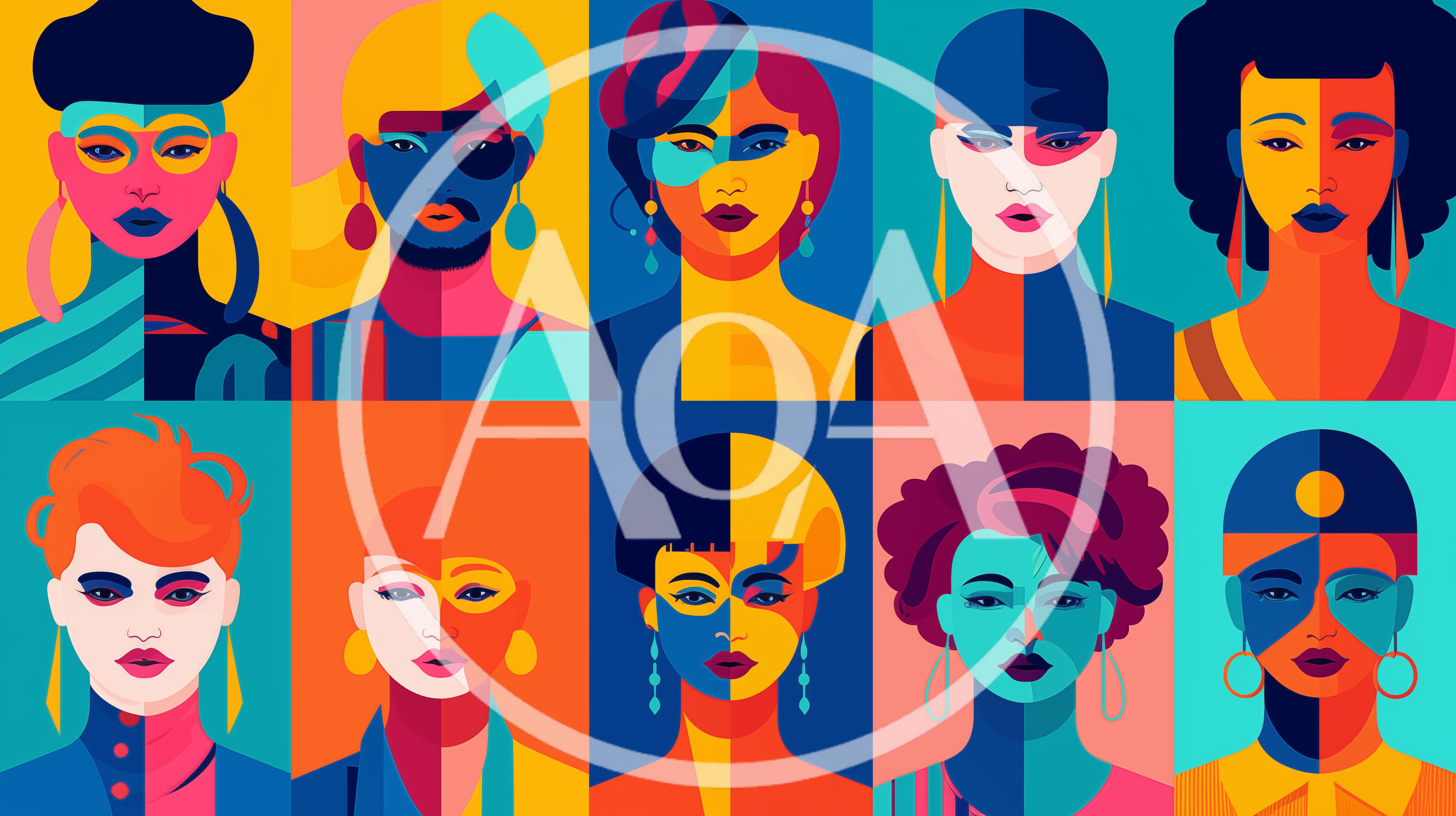 Abstract Geometric Portrait Grid Of Diverse Faces