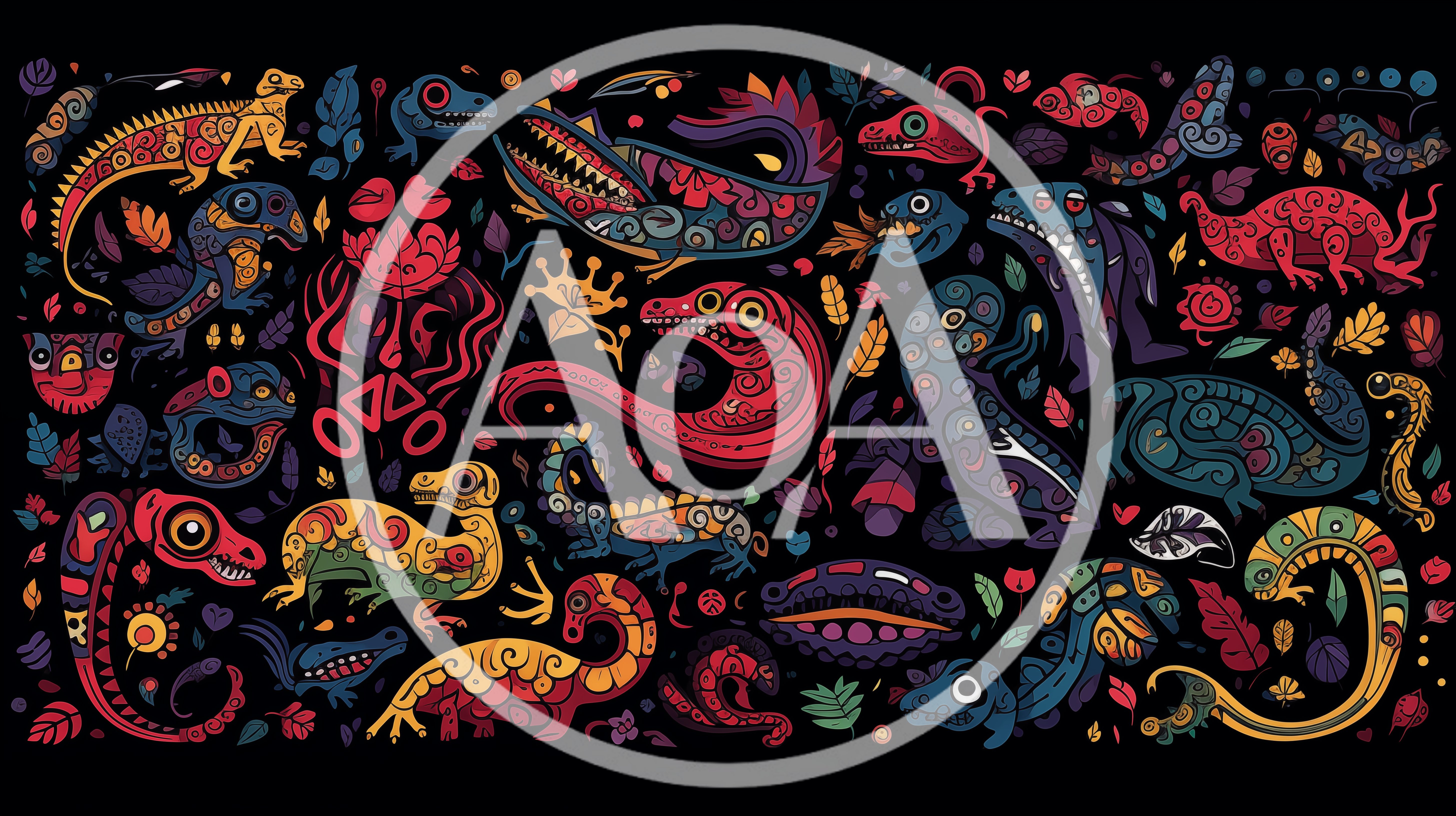 Intricate Folk Art Style Dinosaur Pattern Illustration