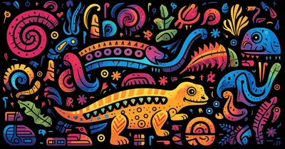 Colorful Abstract Dinosaur Doodle Illustration