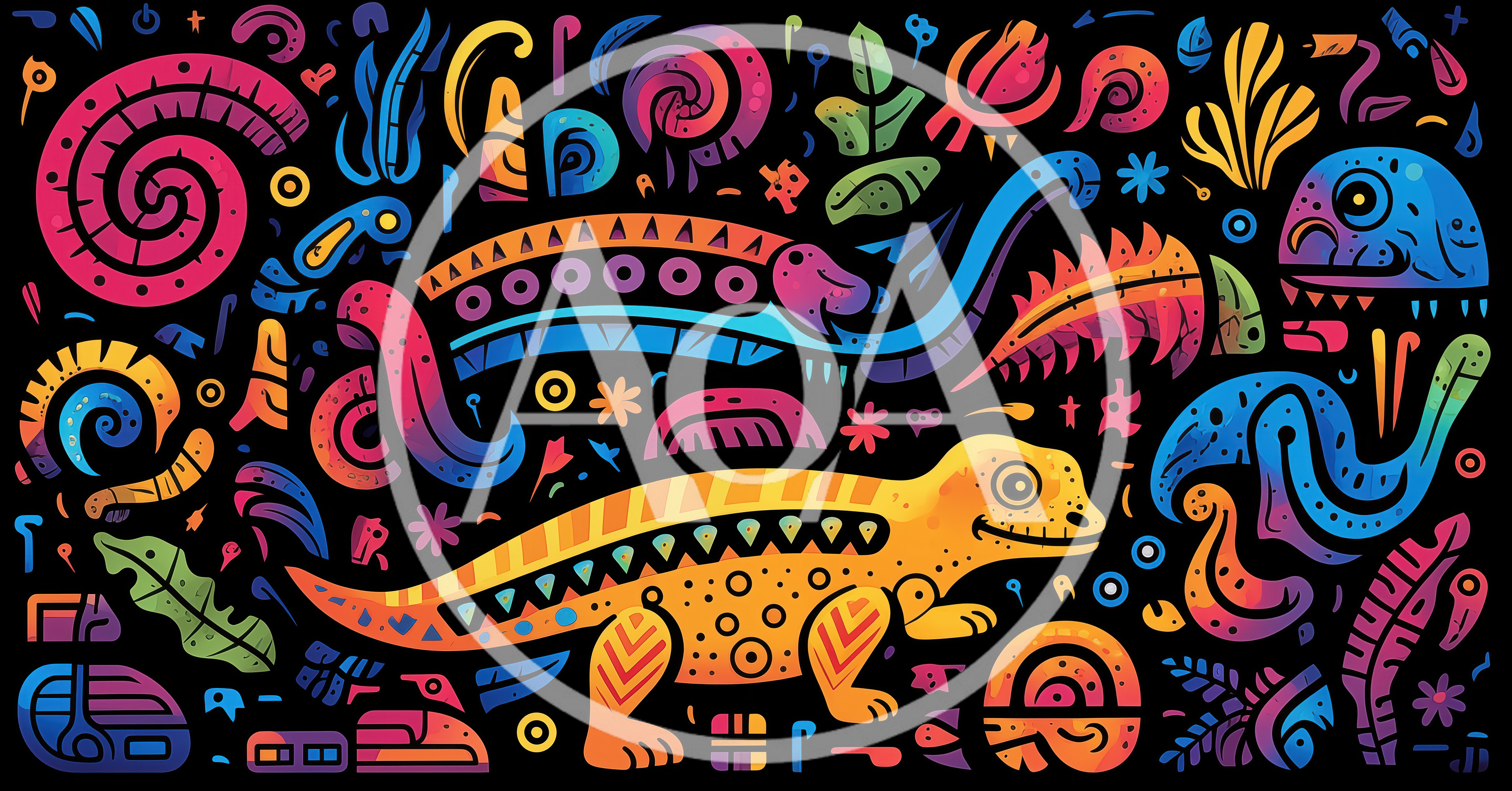 Colorful Abstract Dinosaur Doodle Illustration