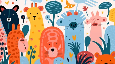 Whimsical Cartoon Animal Illustration With Vibrant Jungle Characters