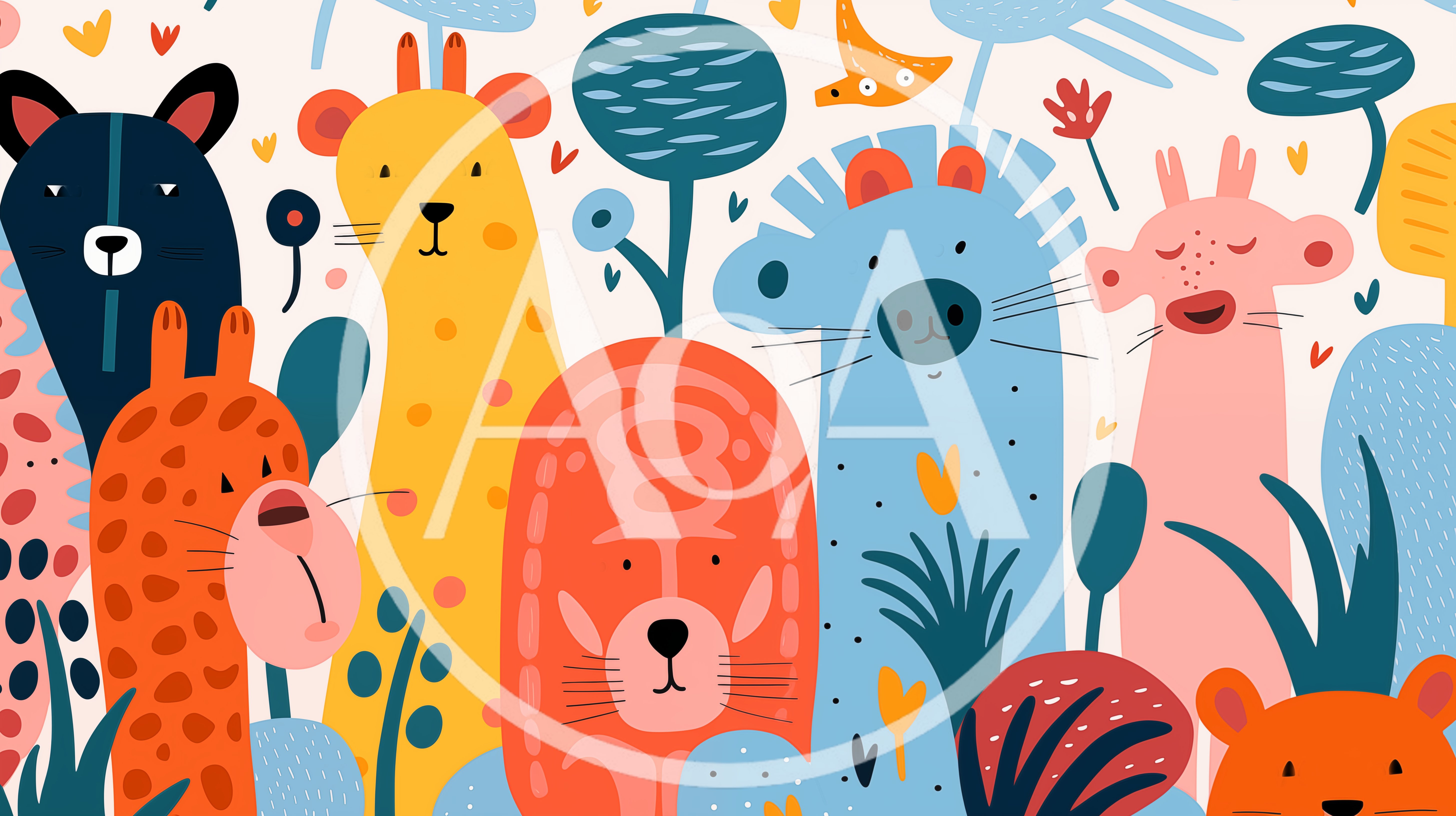 Whimsical Cartoon Animal Illustration With Vibrant Jungle Characters