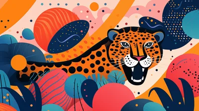 Stylized Leopard Illustration In Vibrant Abstract Jungle