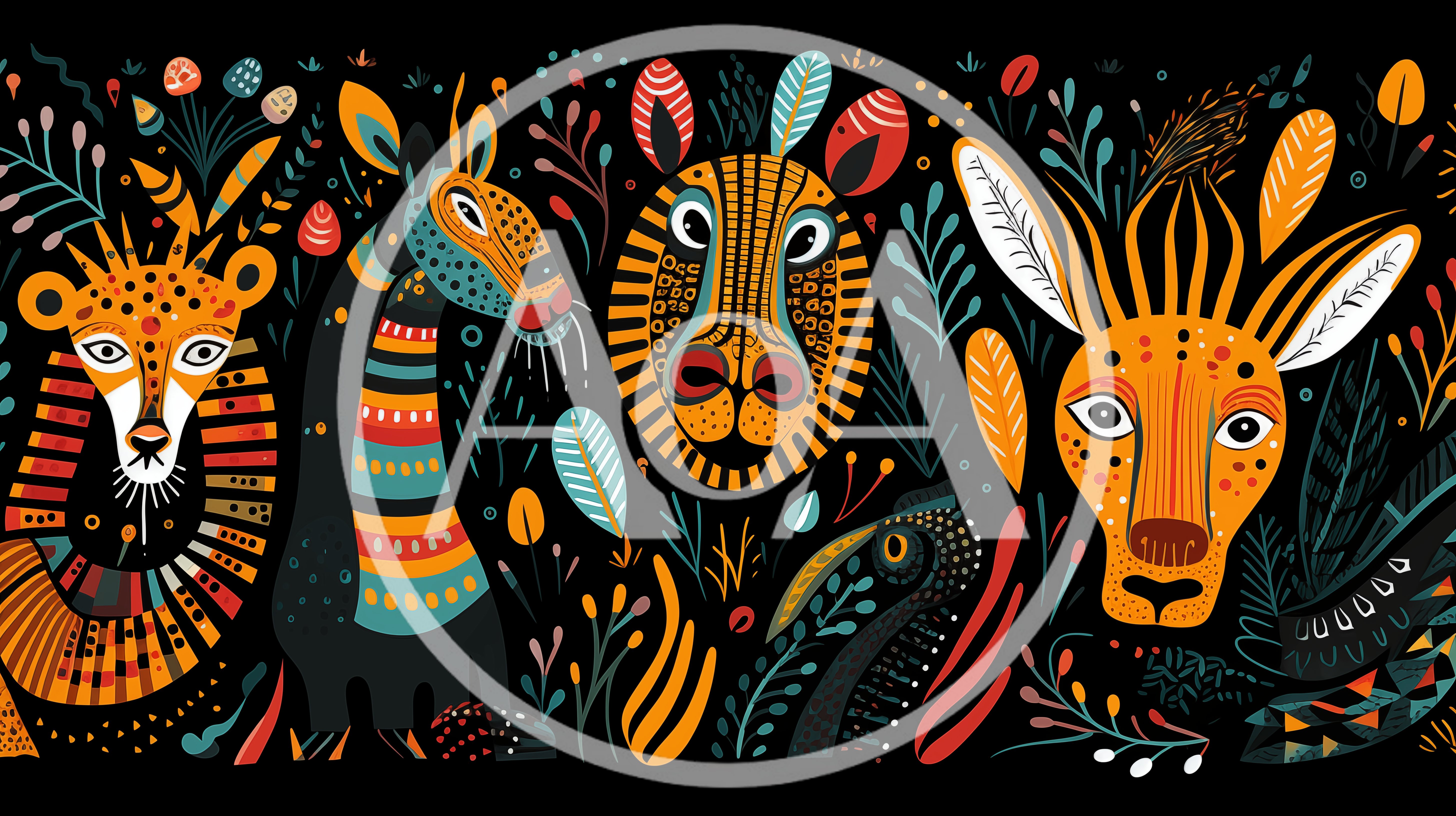 Stylized African Wildlife Illustration With Vibrant Patterns