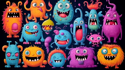 Collection of Colorful Cartoon Monsters