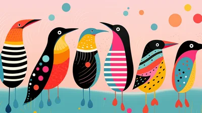 Stylized Abstract Birds In A Row Illustration
