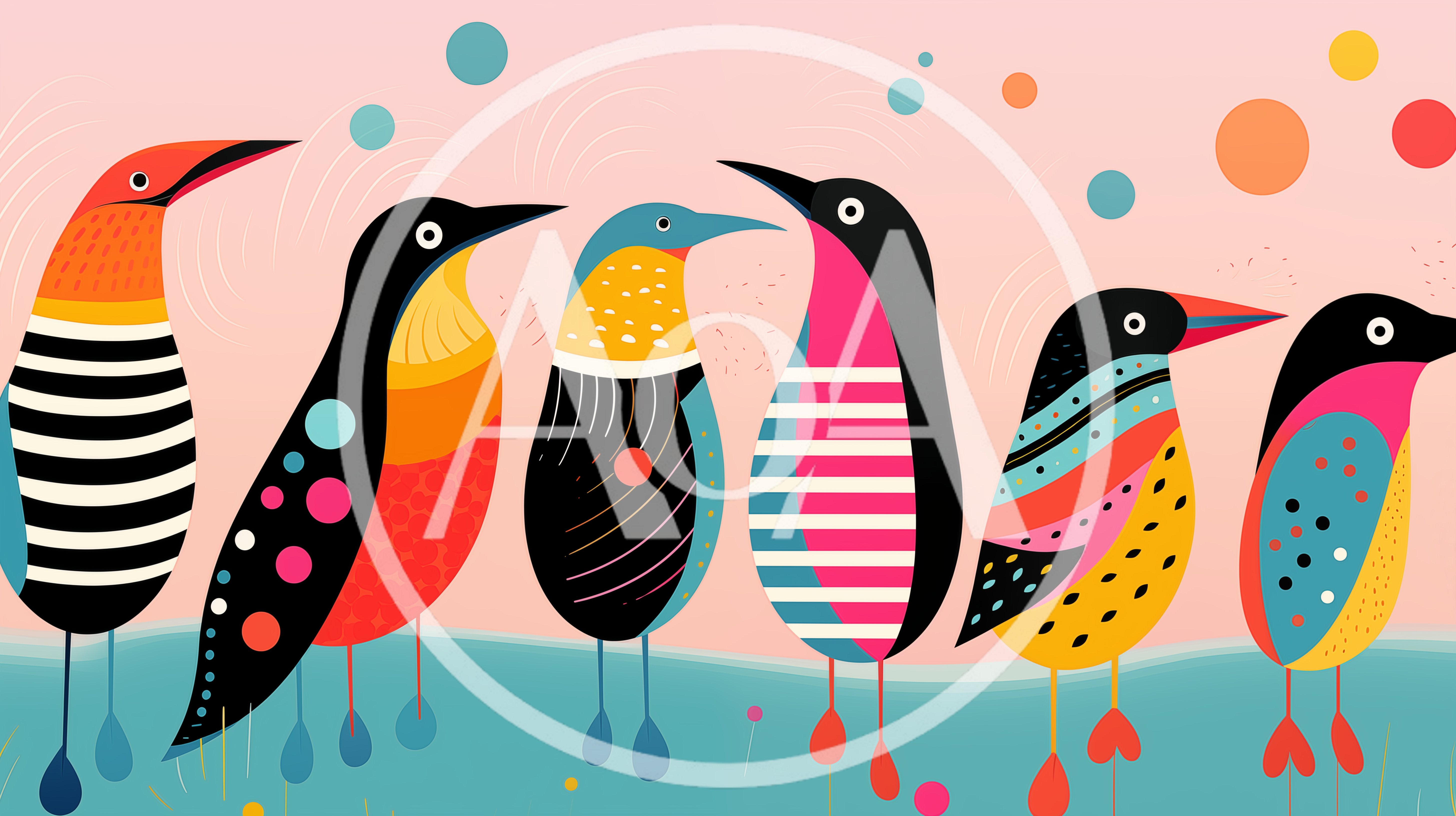 Stylized Abstract Birds In A Row Illustration