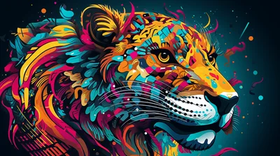 Abstract Colorful Tiger Portrait Digital Art Illustration