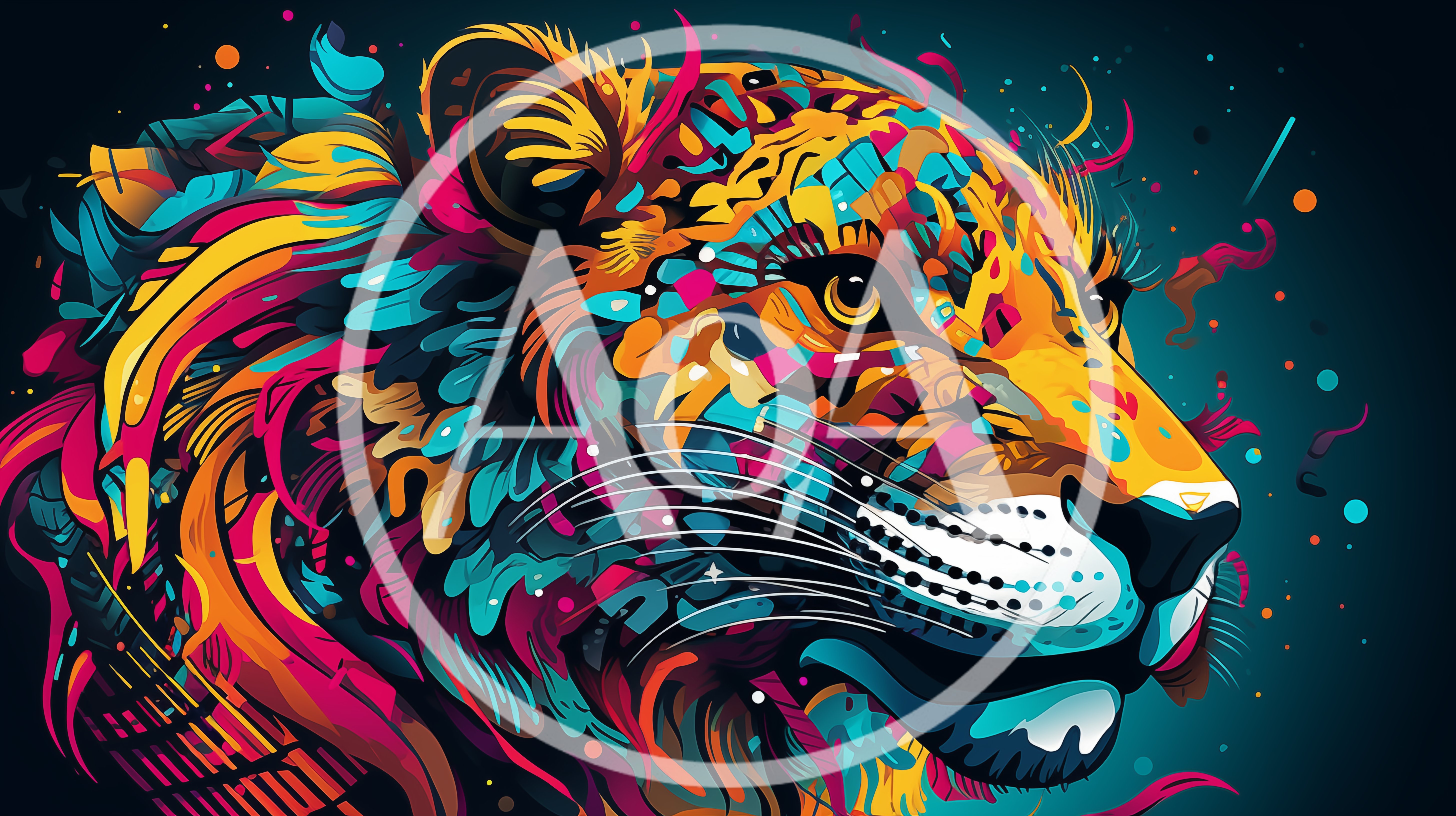 Abstract Colorful Tiger Portrait Digital Art Illustration