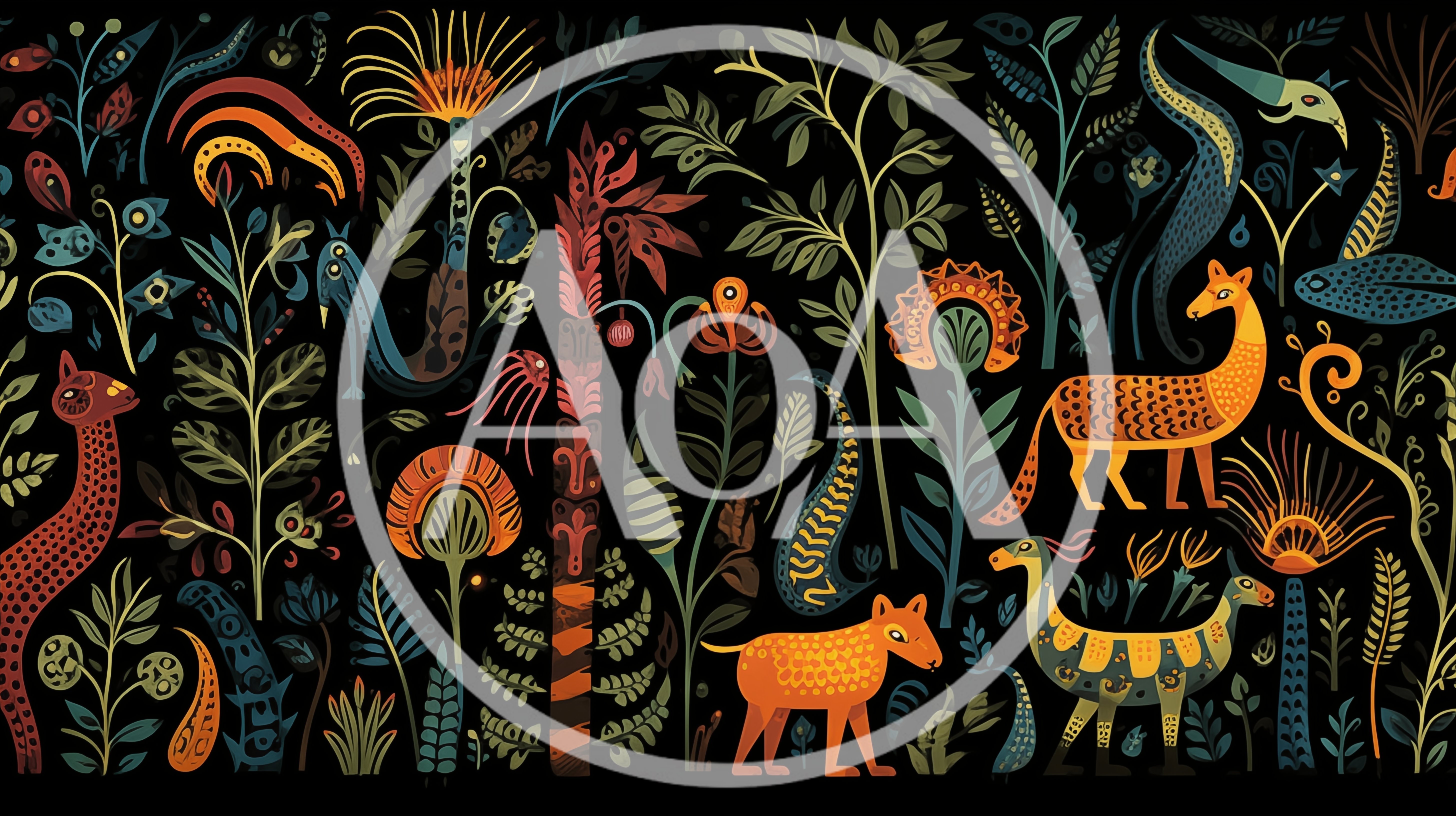 Folk Art Style Jungle Animal Pattern