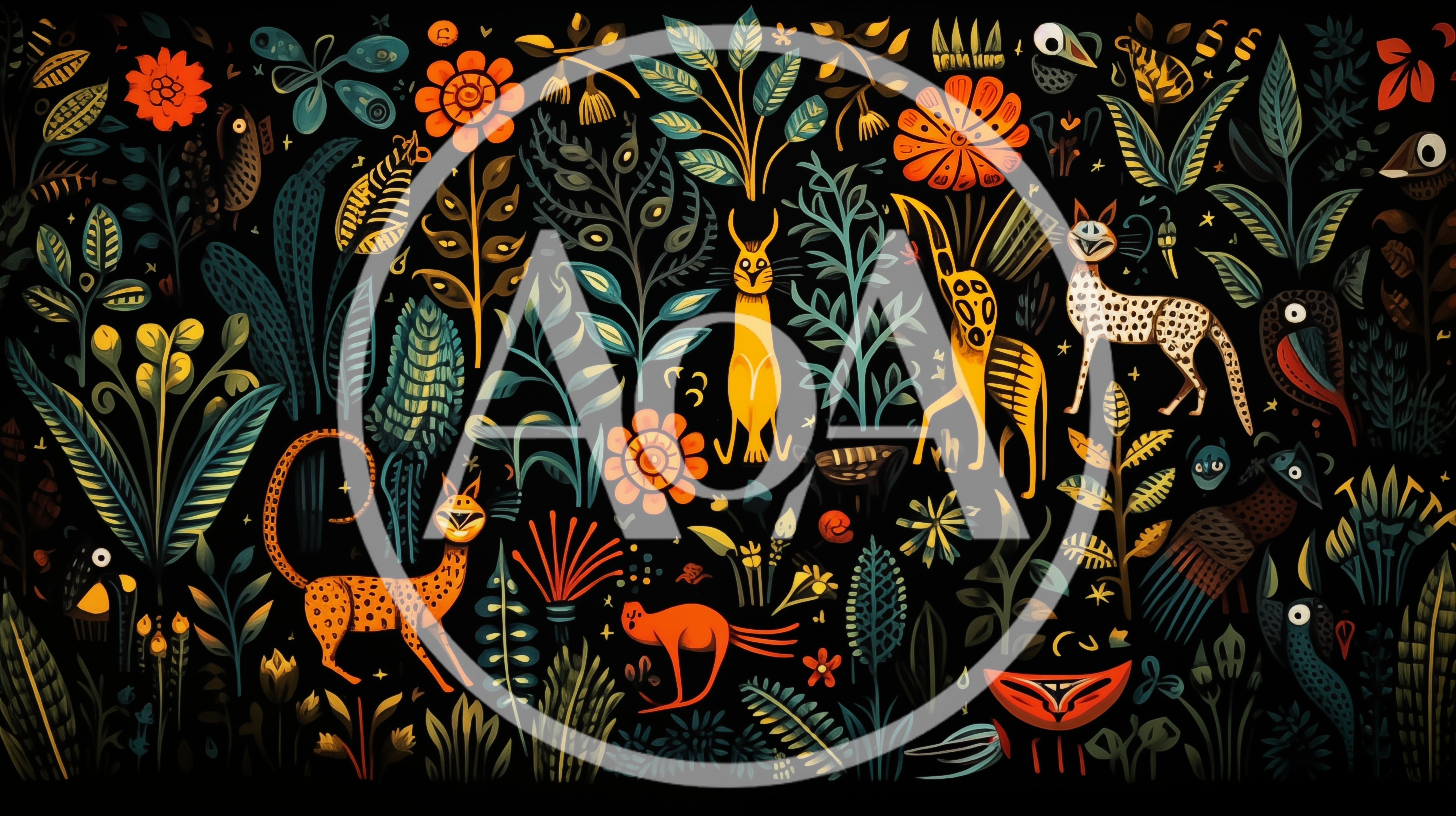 Folk Art Style Jungle Illustration With Animals And Plants