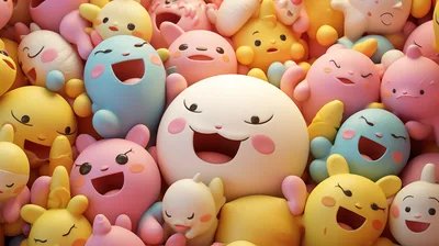 Group Of Cute Cartoon Characters With Happy Expressions