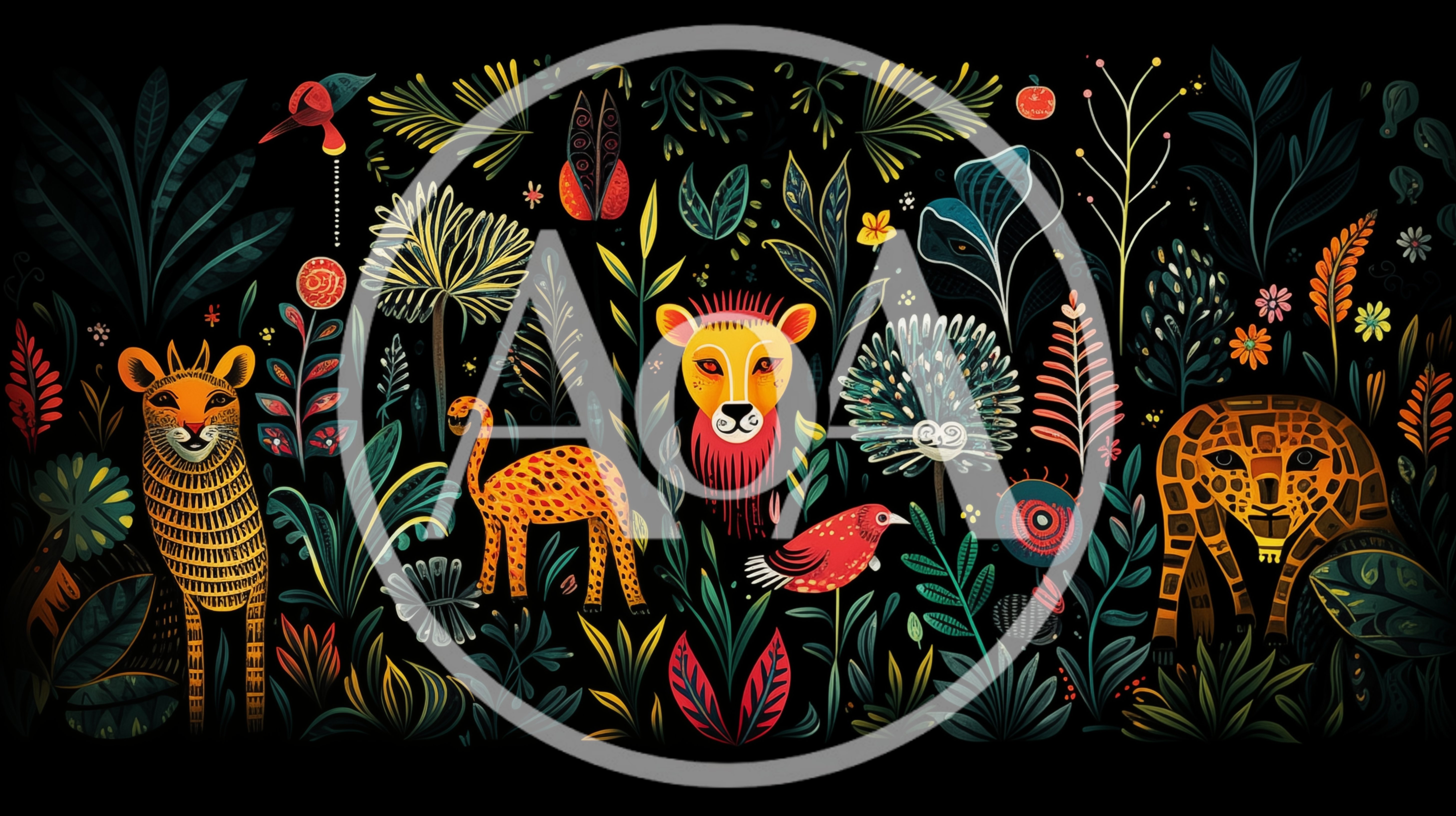 Stylized Jungle Animals In Folk Art Illustration