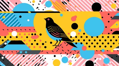 Abstract Memphis Style Illustration Featuring A Stylized Bird