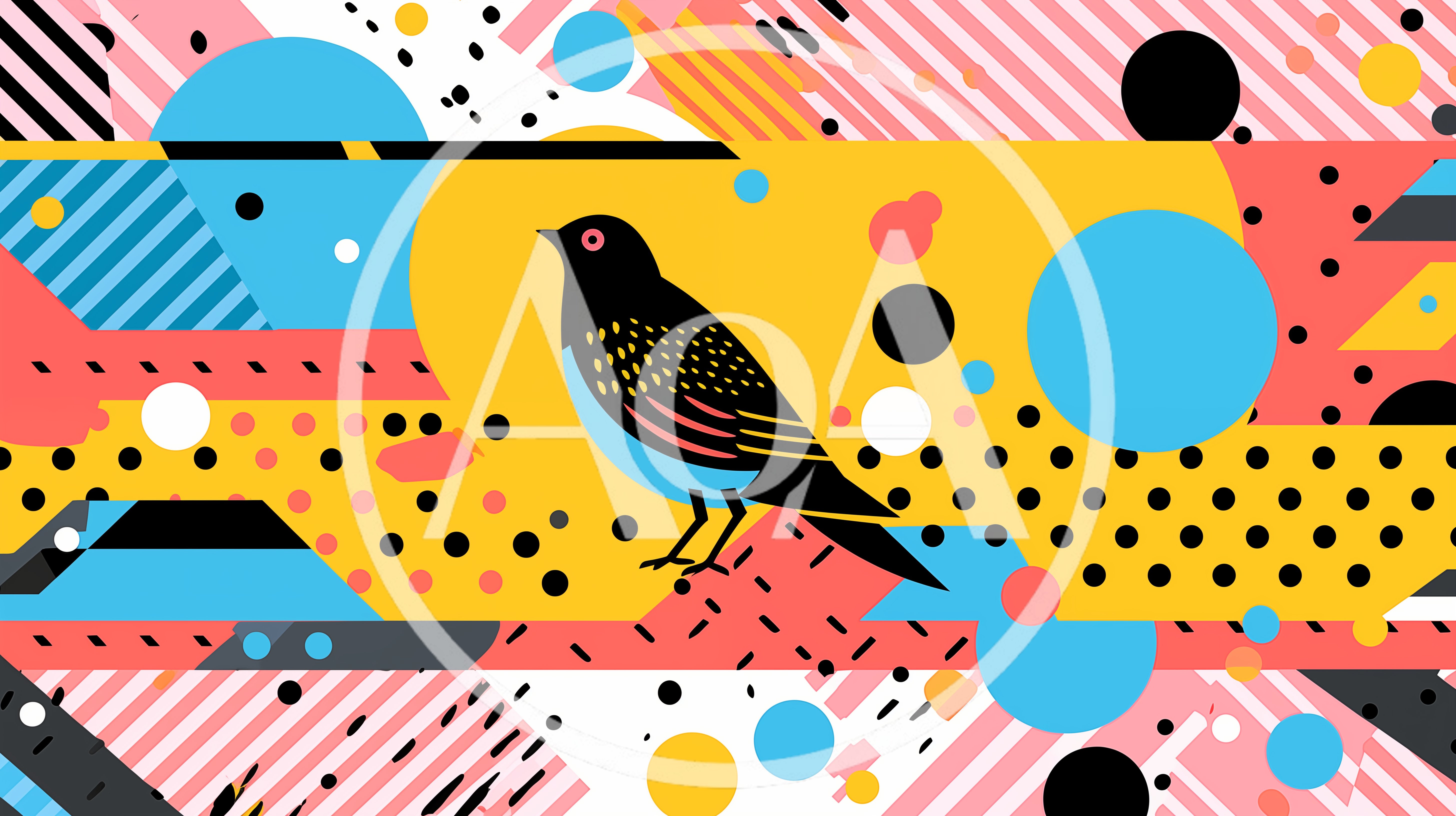 Abstract Memphis Style Illustration Featuring A Stylized Bird