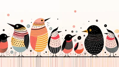 Stylized Minimalist Birds Perched On A Line