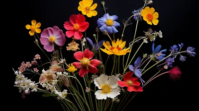 Vibrant Wildflower Bouquet Against Black Background