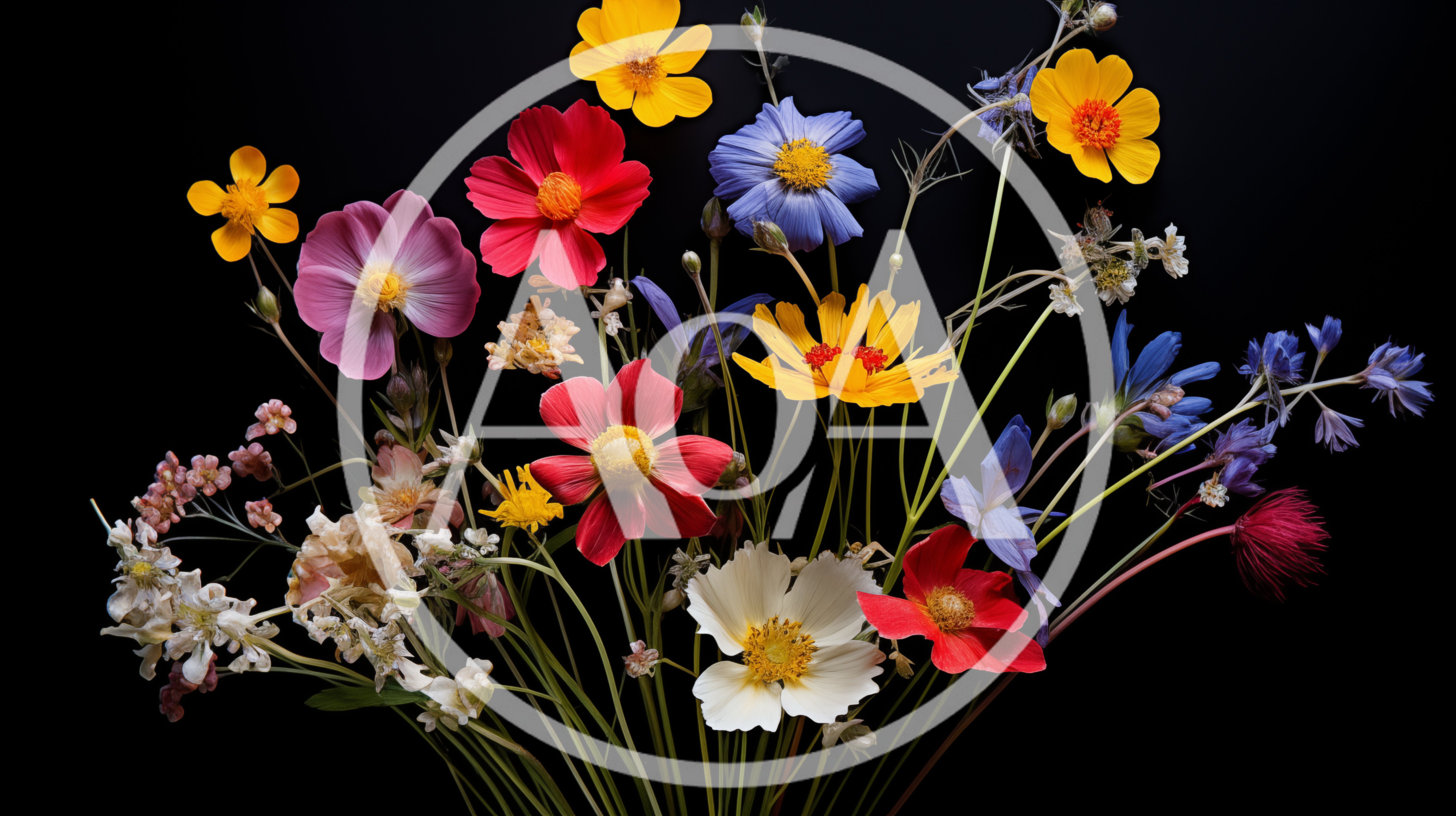 Vibrant Wildflower Bouquet Against Black Background