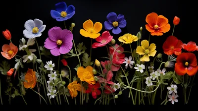 Colorful Wildflowers Arranged Against A Black Background