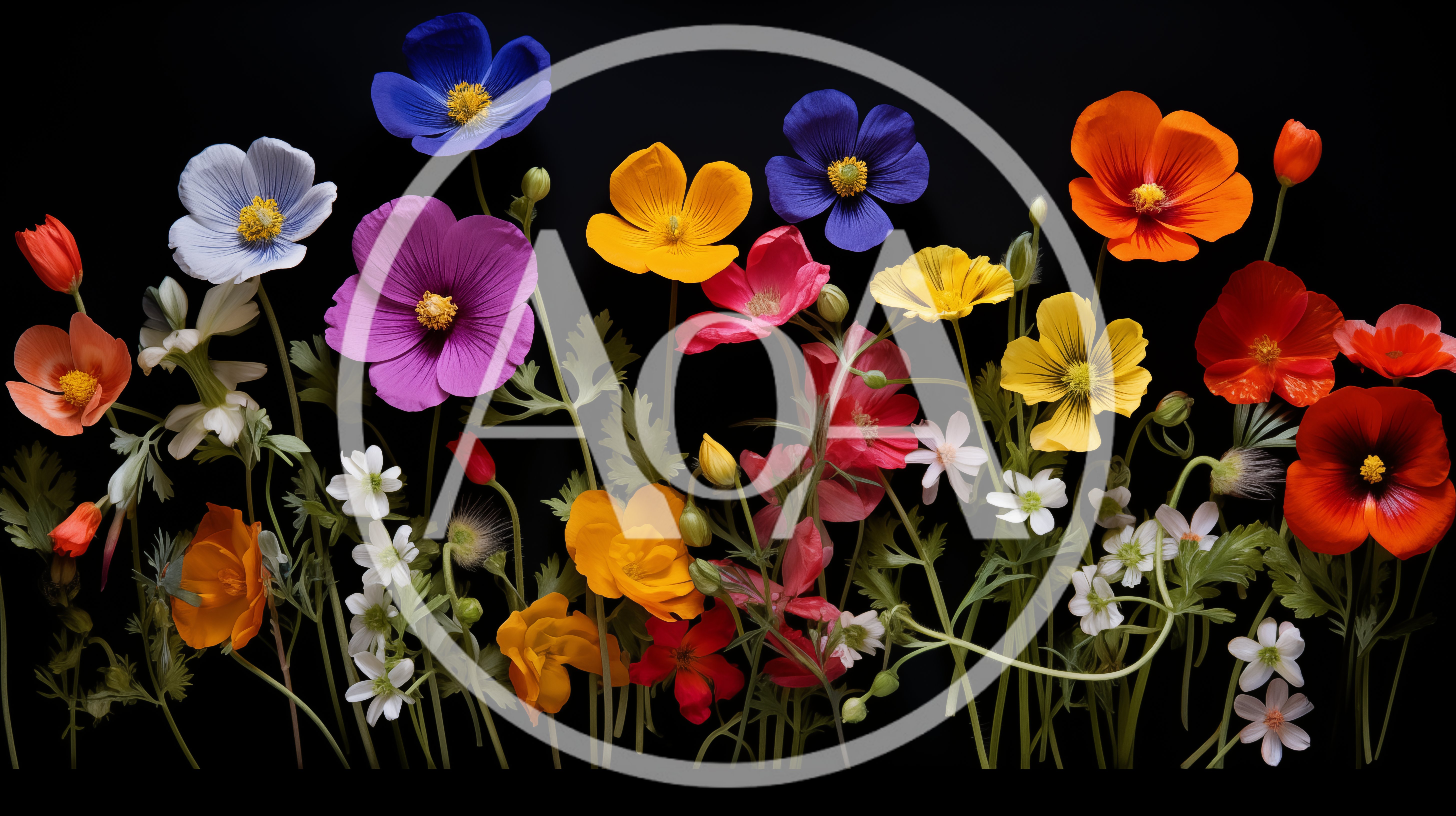 Colorful Wildflowers Arranged Against A Black Background