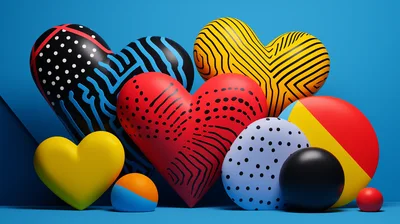 Abstract 3D Hearts and Geometric Shapes Composition