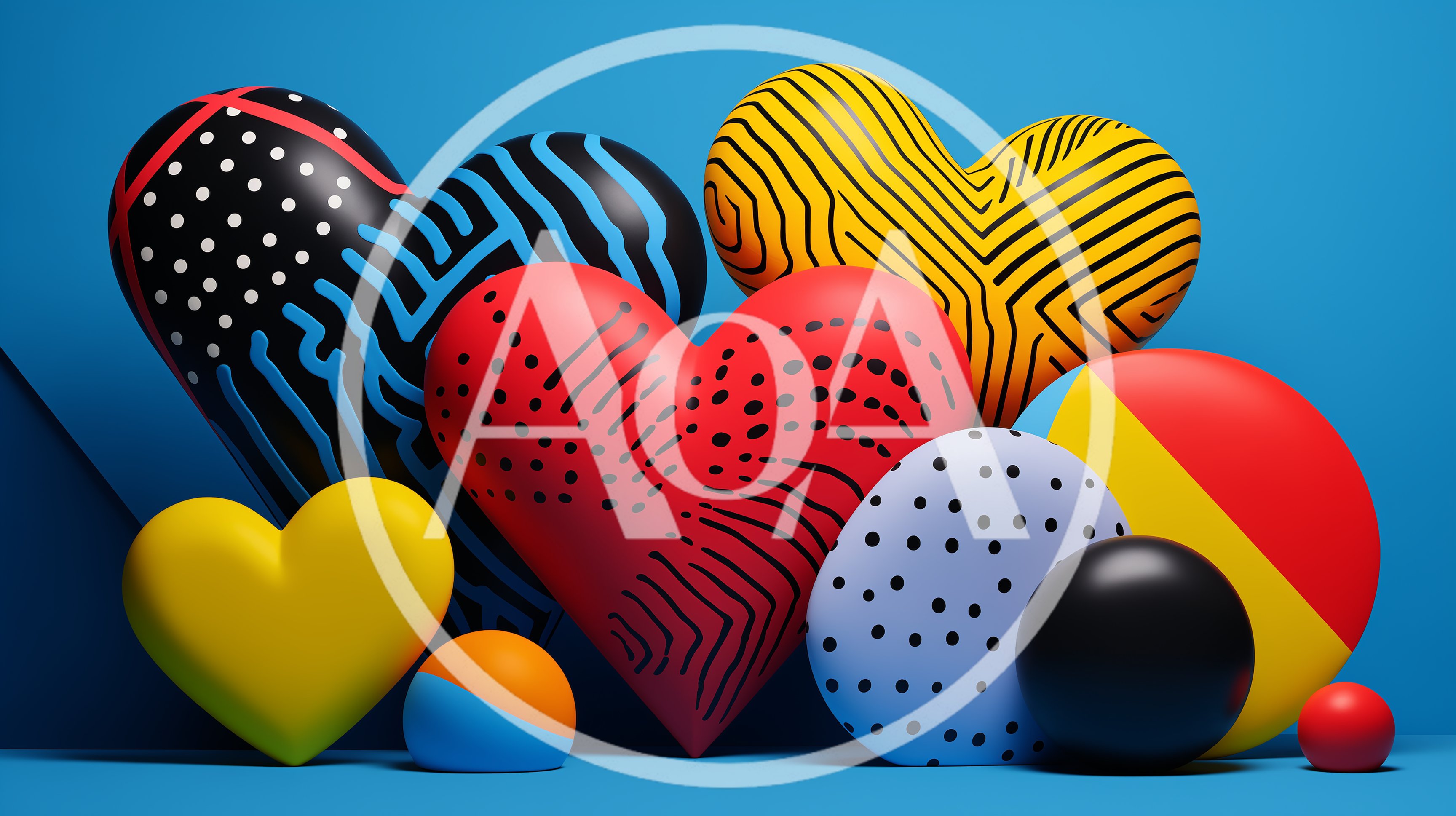 Abstract 3D Hearts and Geometric Shapes Composition