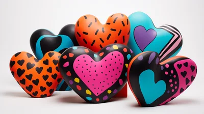 Collection Of Colorful Pop Art Heart Sculptures